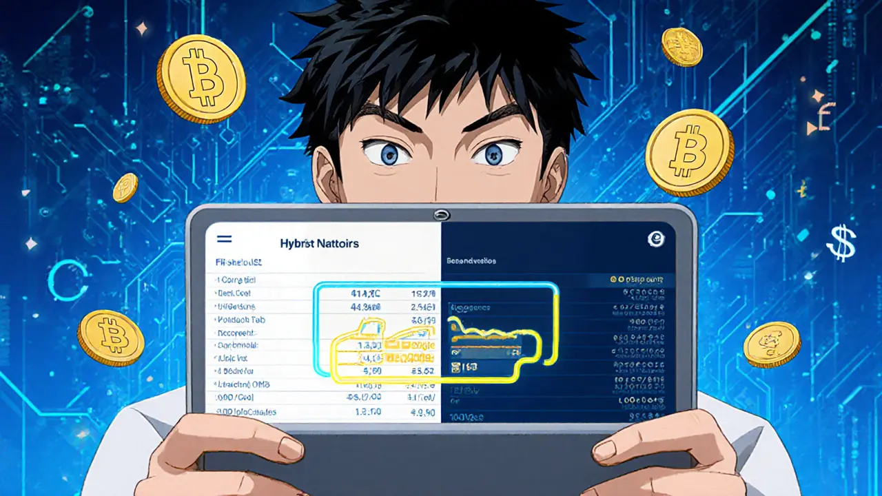 Anime character viewing a hybrid crypto‑fiat account on a tablet, balance highlighted.