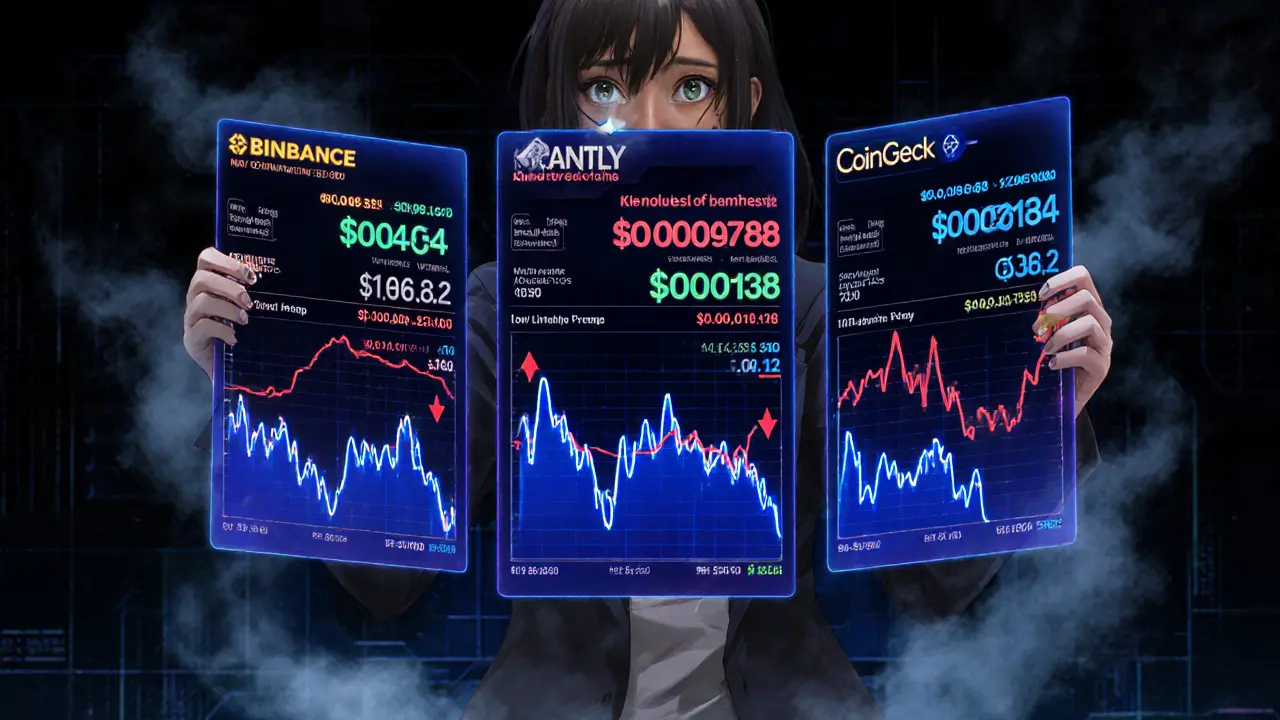 Anime character watches holographic panels showing BYB prices and volatile charts.