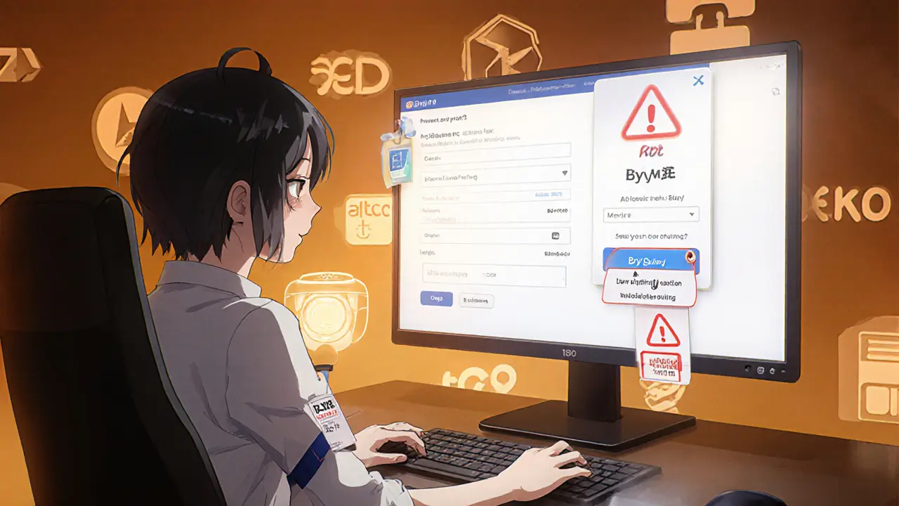 Anime protagonist follows steps to buy BYB, with KYC form and wallet transfer.