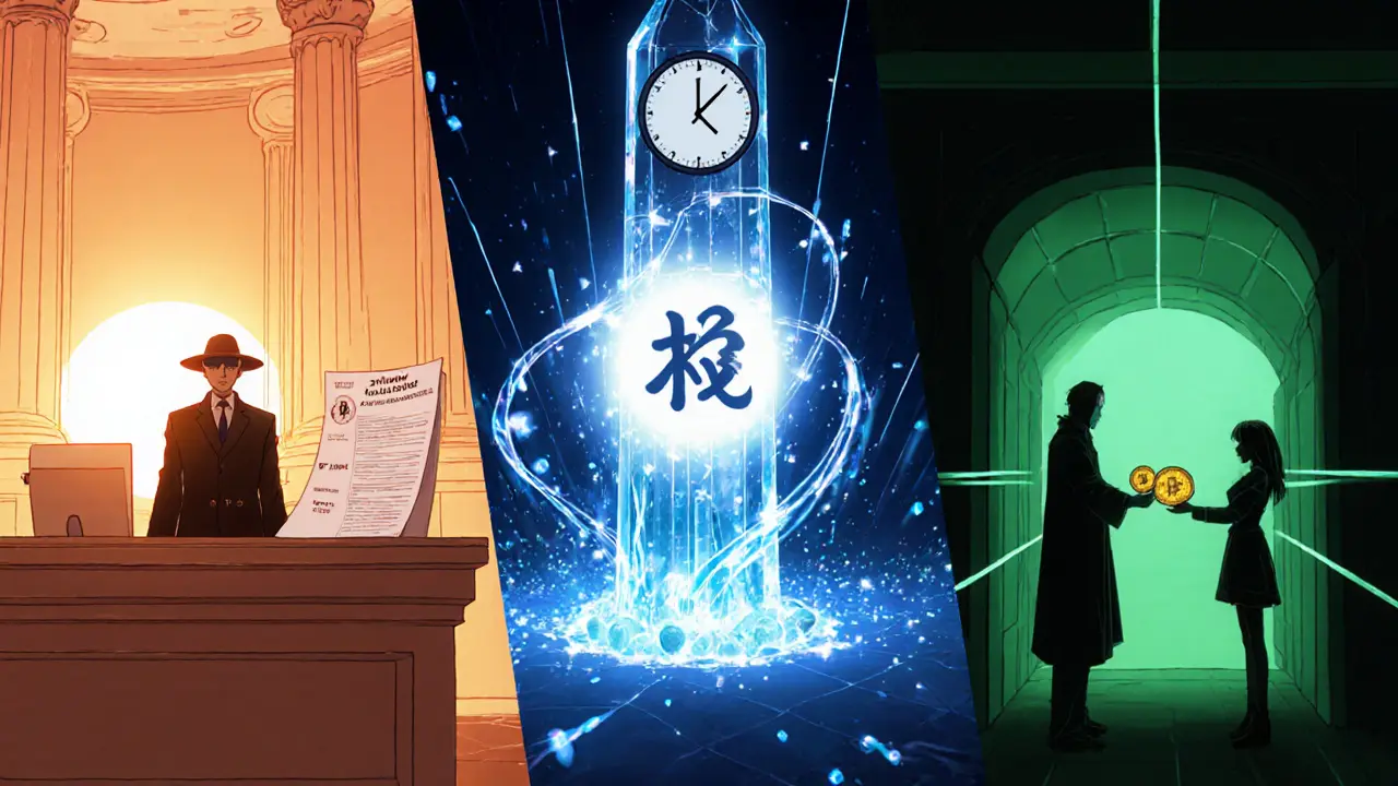 Anime split scene showing Optimistic Rollup courtroom, Zero‑Knowledge wizard with a cryptographic rune, and State Channel tunnel exchange.
