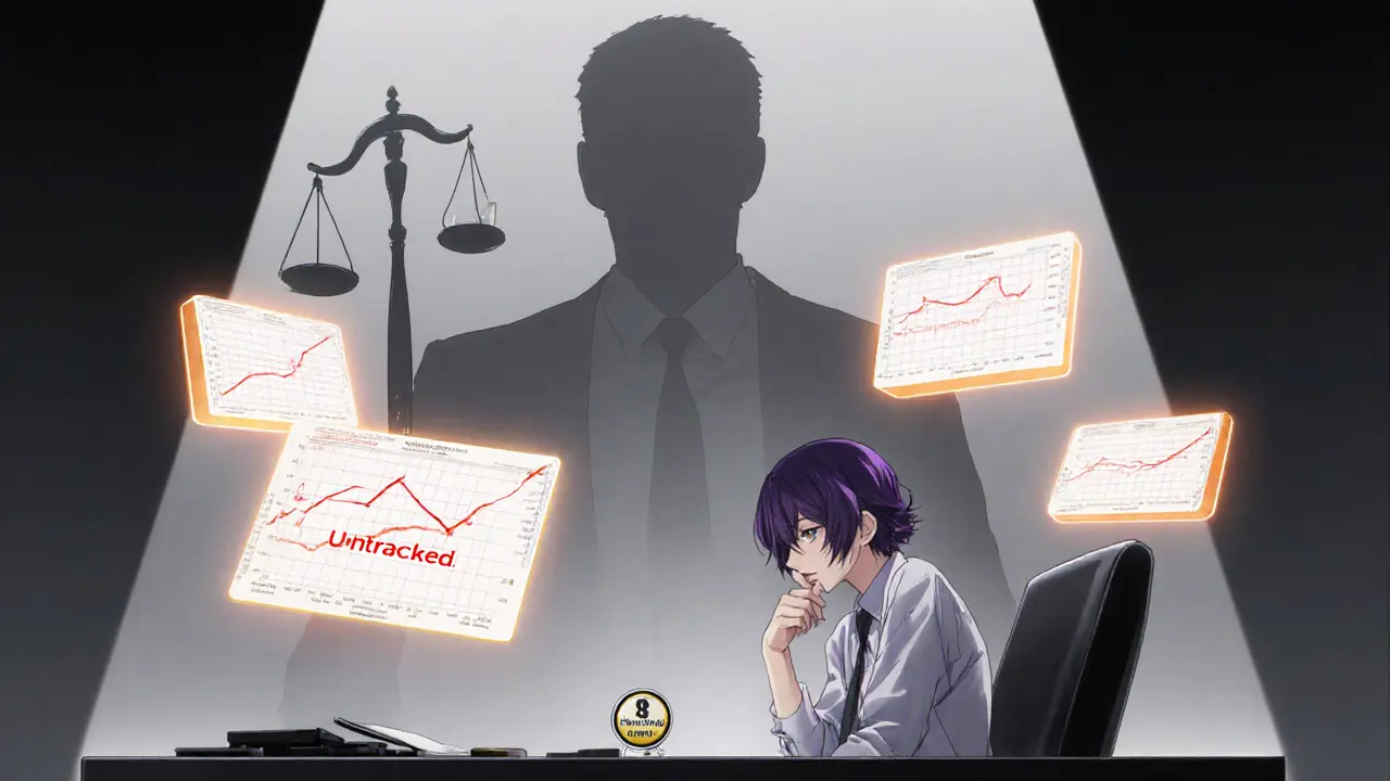 Anime trader views empty charts under a looming regulatory shadow.