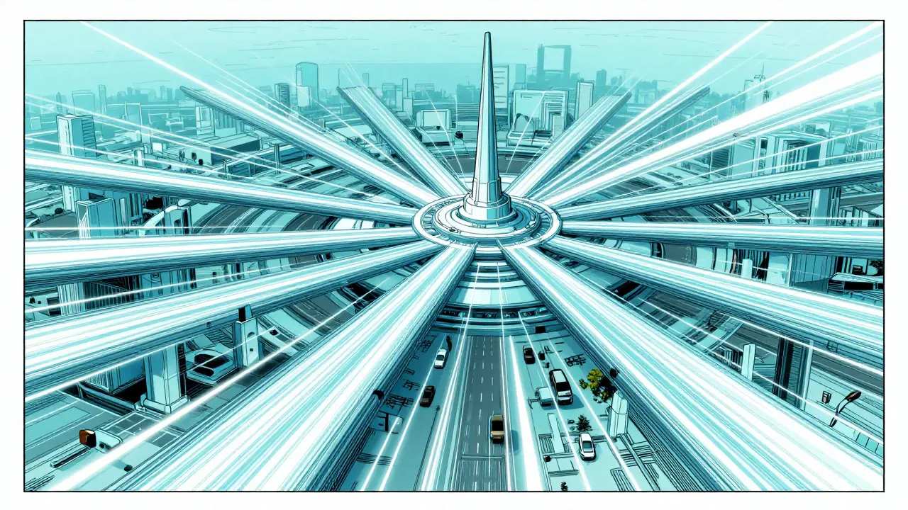 Parallel digital highways branching from central network tower