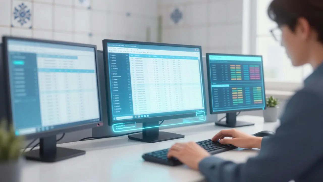 Anime style depiction of an investor organizing digital tax records in a bright room