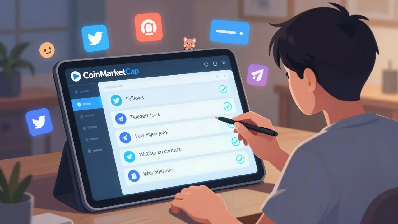 Anime character completing social media tasks for crypto airdrop
