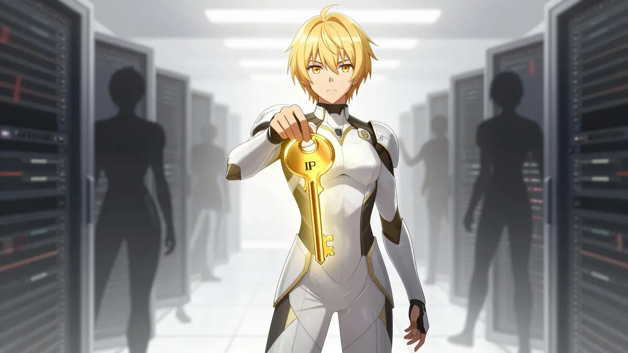 Anime character holding a golden key representing a secure dedicated IP address