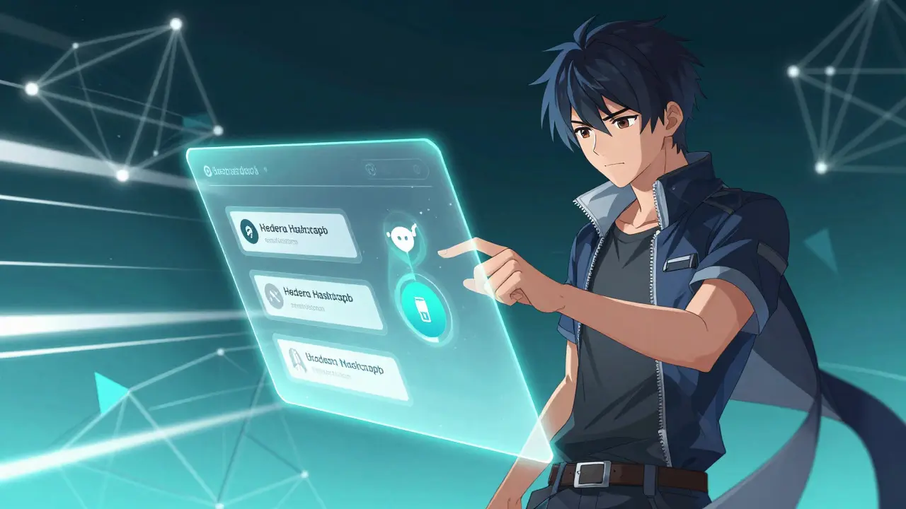 Anime character using fast, sleek DEX interface with light effects