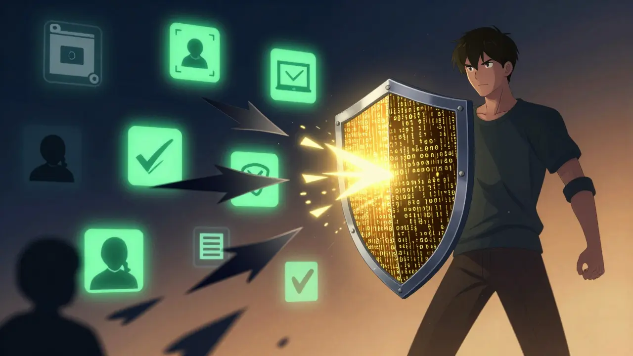 Anime hero defending against phishing scams with a digital security shield.