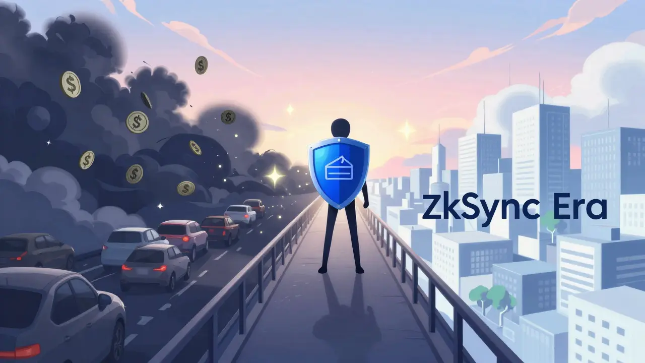 Anime hero standing on a secure bridge between chaotic and orderly crypto realms