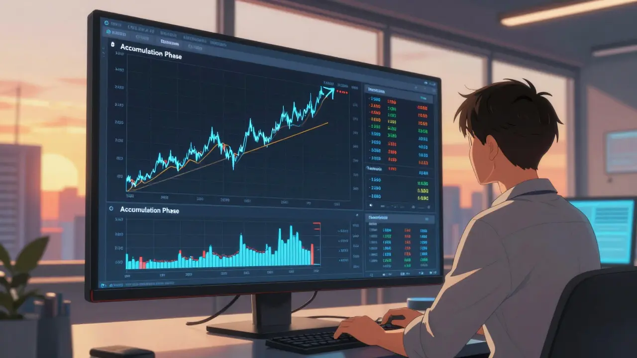 Anime trader analyzing rising Bitcoin dominance trends on screen