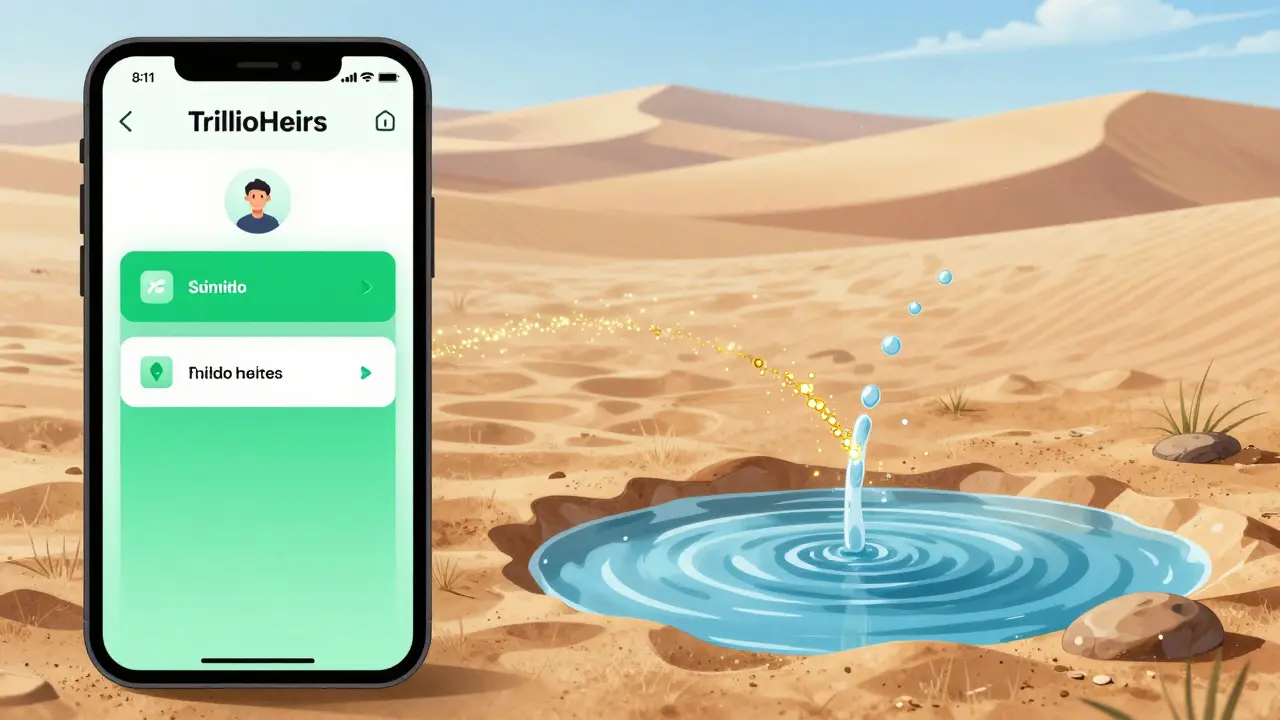 Concept art linking easy crypto transfers to water charity