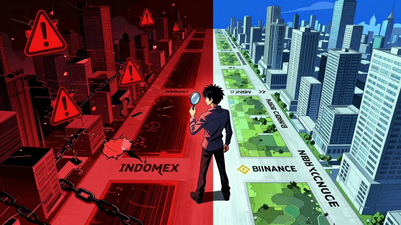 Split screen comparing risky void vs safe exchange