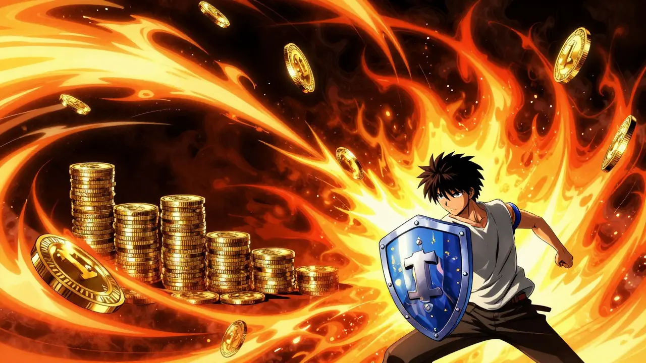 Anime art showing BMX tokens burning in a vortex to reduce supply