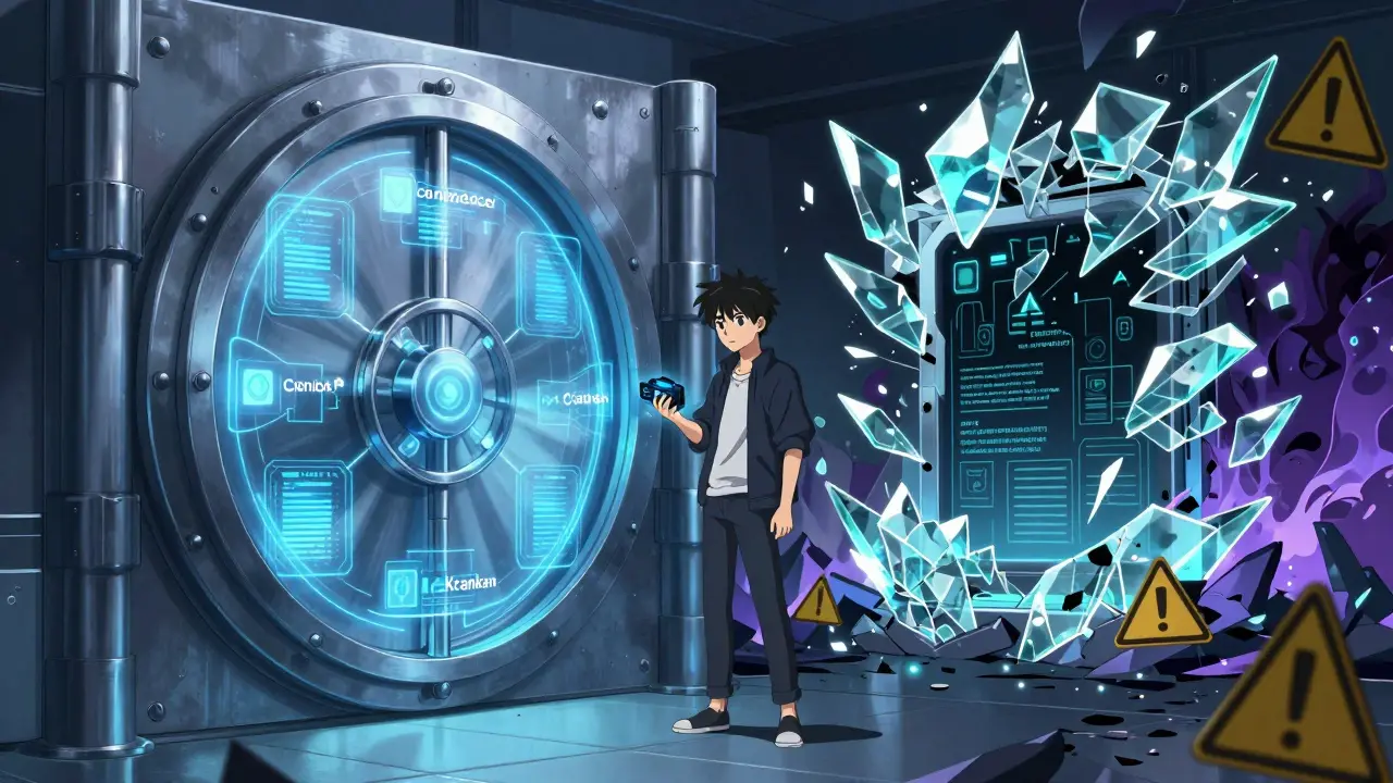 Contrast between secure vault and fragile crypto structure