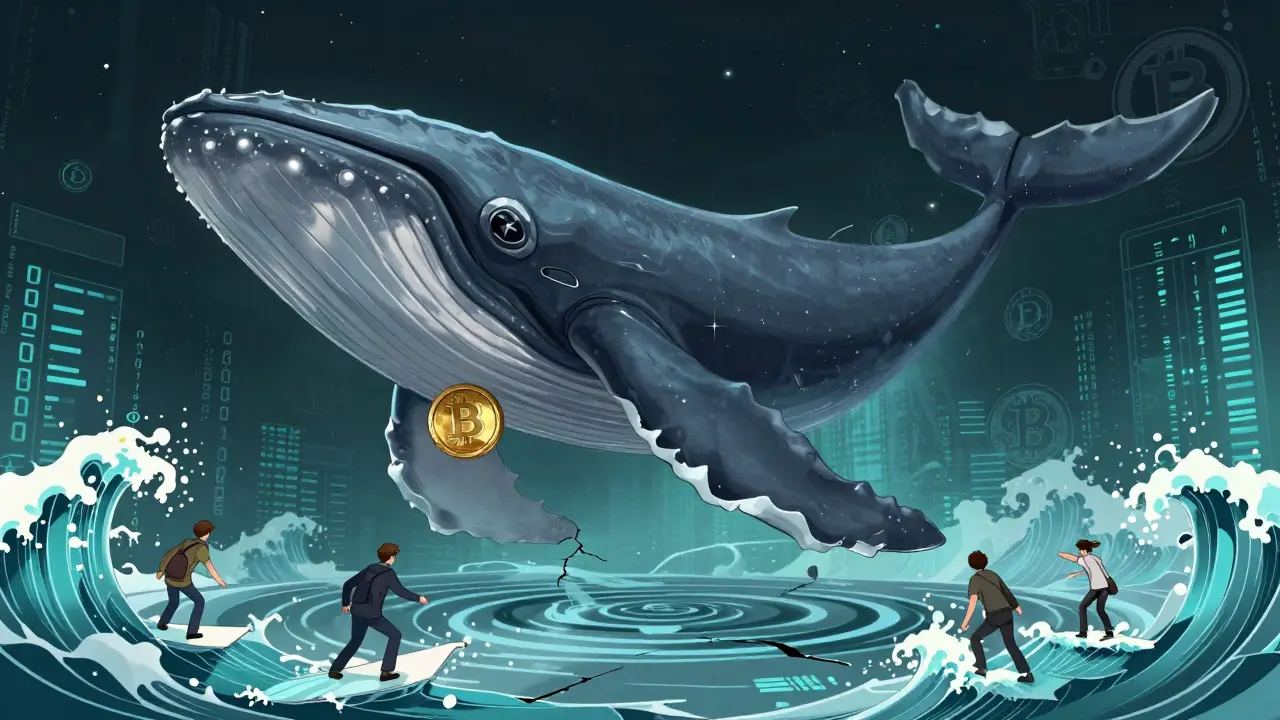 Manga style giant whale impacting the digital crypto market