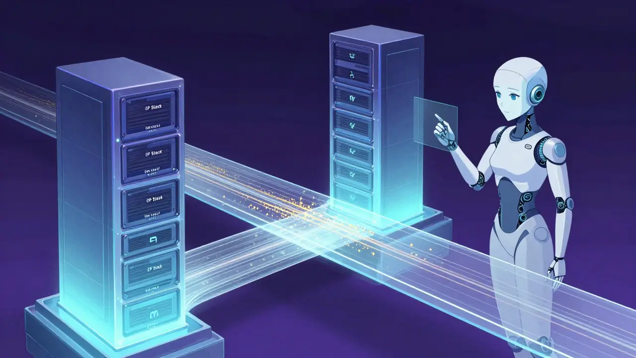 Sci-fi anime illustration of digital bridge representing fast blockchain transactions
