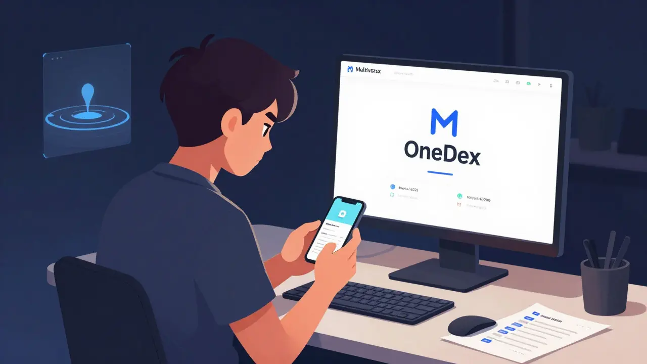 Anime character struggling with desktop-only crypto trading setup