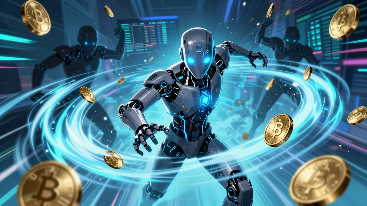 Fast-paced anime scene of DeFi trading and flash loans