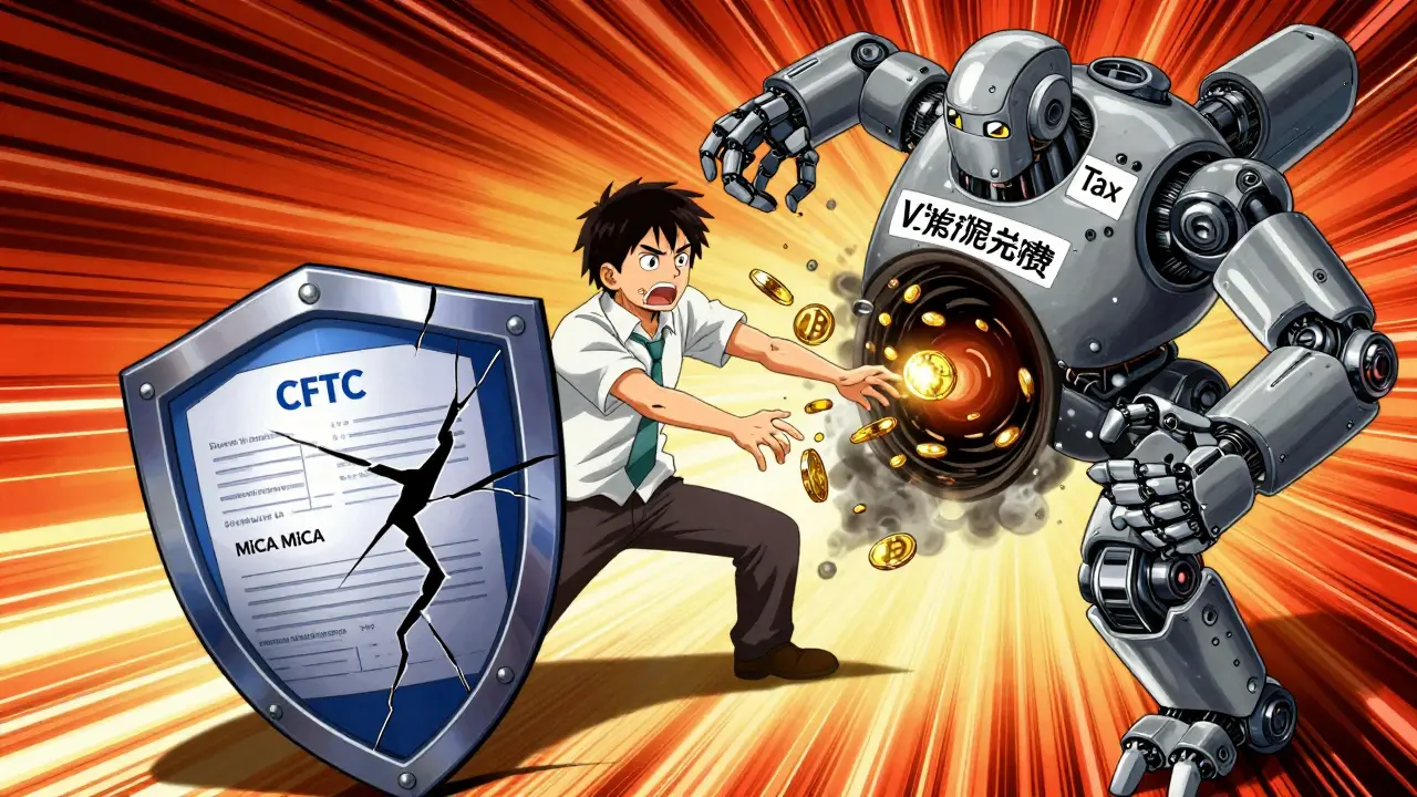 Robot hand trapping user with fake fee demands in anime style