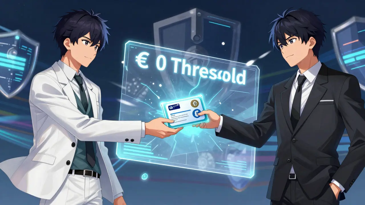 Two anime figures exchanging encrypted data packets across a dissolved barrier