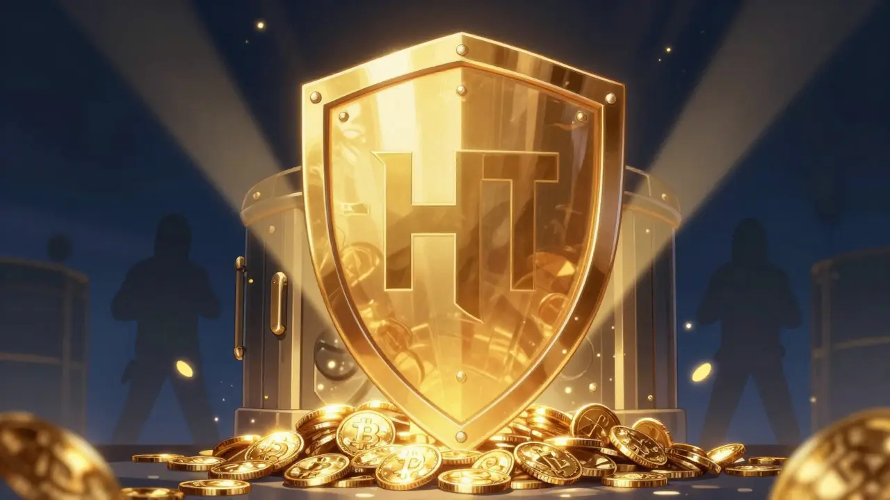Golden shield protecting digital coins from hackers in anime style