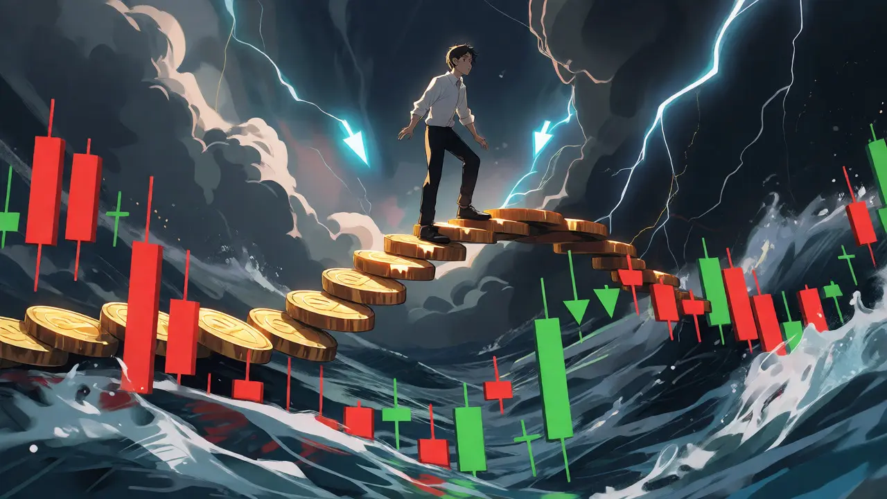 Anime character navigating a volatile market bridge illustrating impermanent loss