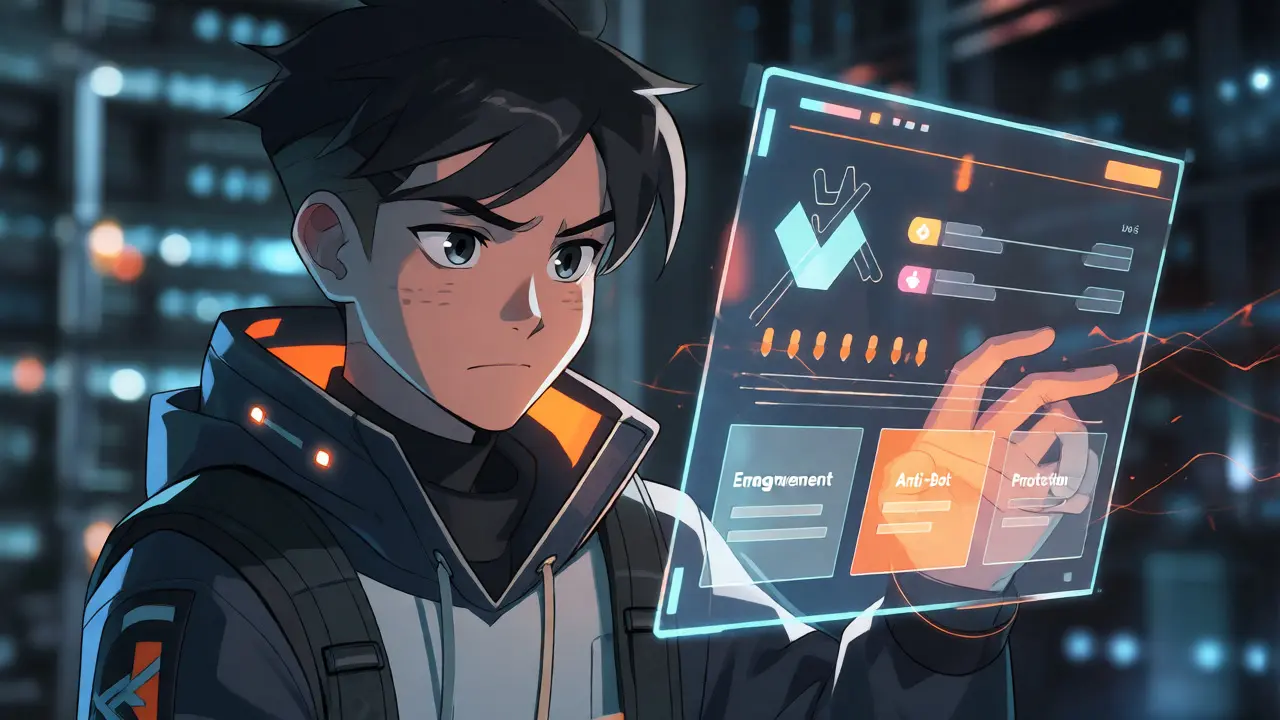 Character checking holographic airdrop eligibility criteria for KCCPAD tokens in anime style.