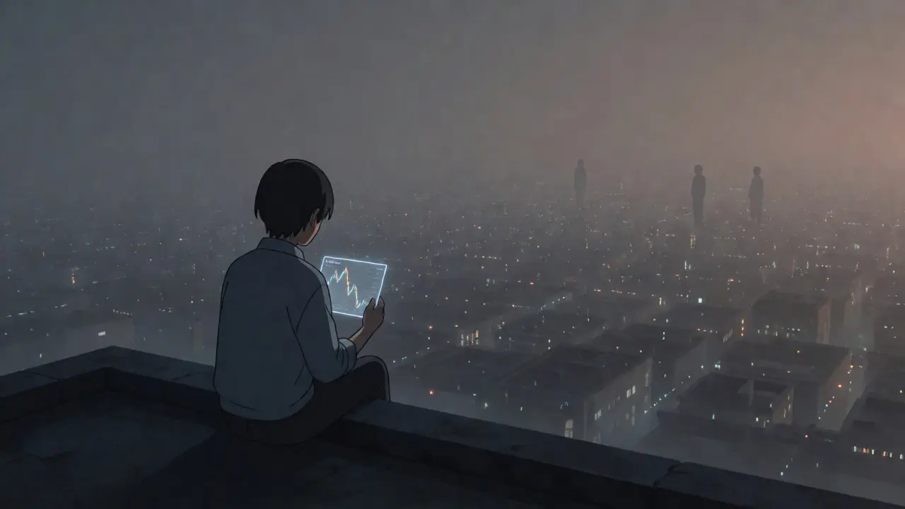 Solitary anime figure observing a quiet, low-volume digital market landscape in 2026.